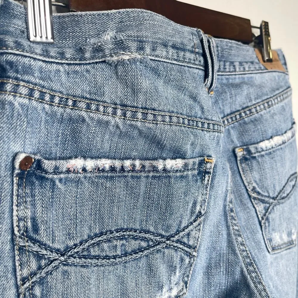 Abercrombie Girls Distressed Cuffed Capri Jeans Size 16 Blue Denim Pocket Detail